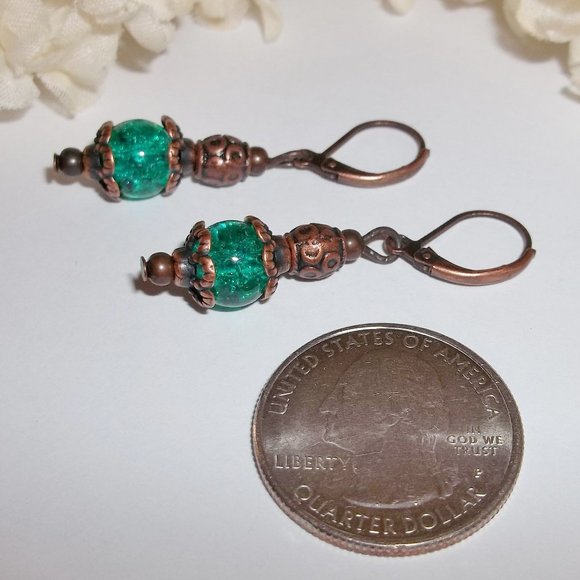 Teal Green Boho Earring Set Handmade Jewelry 5216 - Picture 5 of 8